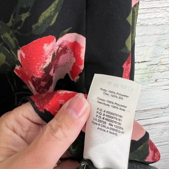 Aritzia wilfred black red floral blouse top tie up sleeves size small - Picture 6 of 8